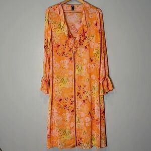 Wild‎ Fable floral sheer coverup orange ruffled long beach Resort Boho Medium